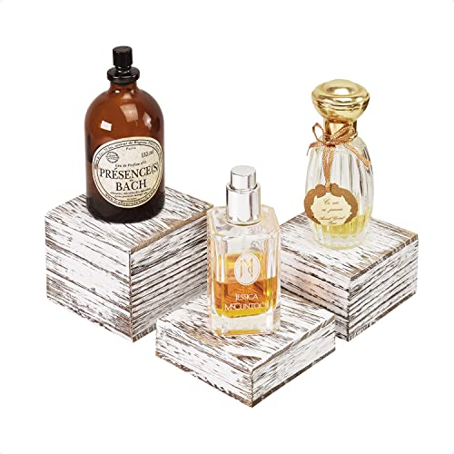 MOOCA Customizable Wooden Display Risers Set - 3 Different Height Stands for Jewelry, Watches, Cosmetics, and Accessory, Antique White Color - color: Antique White