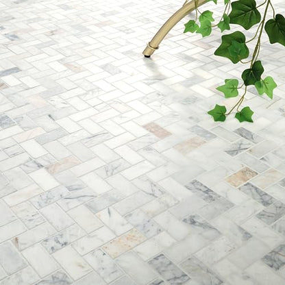 MSI Arabescato Venato White 1 in. x 2 in. Herringbone Honed Marble Mesh Mounted Mosaic Tile for Bathroom, Kitchen Backsplash, Accent Wall Tile, and Shower Wall Tile - color: Arabescato White, size: CASE
