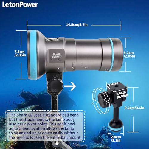 Shark CB 6000 Lumen Dive Light for Underwater Photography, 120m Underwater Video Light 96 CRI with 120 Degree Wide Beam Angle Scuba Flashlight for Professional Dive Photography Fill Light - size: Shark CB