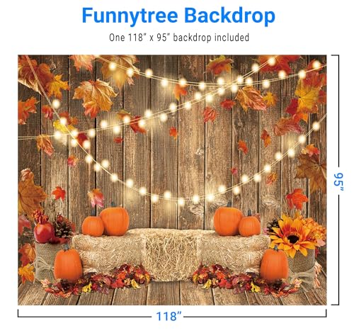 Funnytree 10x8FT Fall Pumpkin Photography Backdrop Autumn Tanksgiving Harvest Hay Leaves Wooden Background Sunflower Maple Baby Shower Banner Decoration Party Supplies Photo Booth Prop - size: 10'x8'