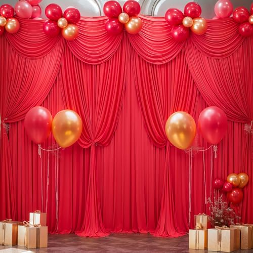 Red Backdrop Curtains 4 Panels-Wrinkle-Free Polyester Photography Drapes Party Photo Backgrounds for Wedding Christmas Photo Backdrops- 16 X10FT (Red) - color: Red, size: W4' x H10'(4 panels)