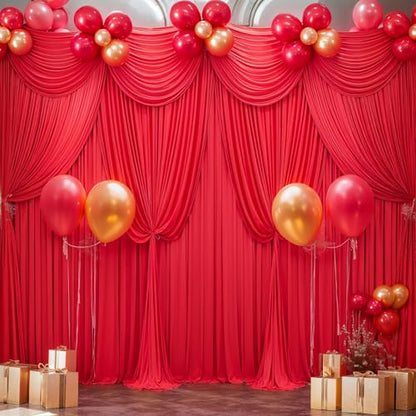 Red Backdrop Curtains 4 Panels-Wrinkle-Free Polyester Photography Drapes Party Photo Backgrounds for Wedding Christmas Photo Backdrops- 16 X10FT (Red) - color: Red, size: W4' x H10'(4 panels)