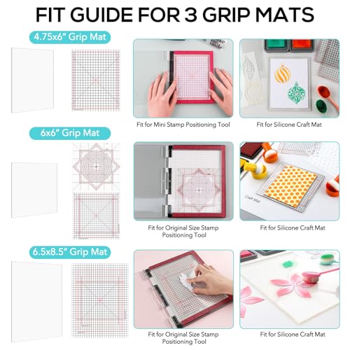 2PCS 6.5X8.5"Photopolymer Grip Mat with 4PCS Printed Guides for Stamping,Multi-Use Non-Slip Sticky Mats Fit In Stamp Positioning Tool for Card Making Hold Your Cardstock In Place When Stamping,Stencil - color: 6.5x8.5" 2xgrip Mat+4aligment