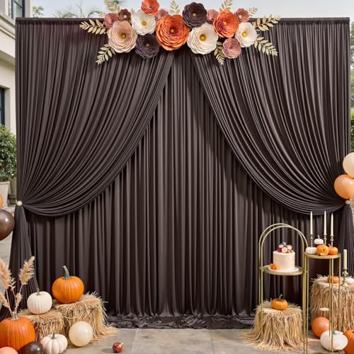 20ft×12ft Brown Backdrop Curtains for Wedding Parties, 4 Panels Wrinkle Free Polyester Photo Backdrop Drapes Back Drop Cloth for Birthday Photography Background - color: Brown, size: W5' x H12'(4 panels)