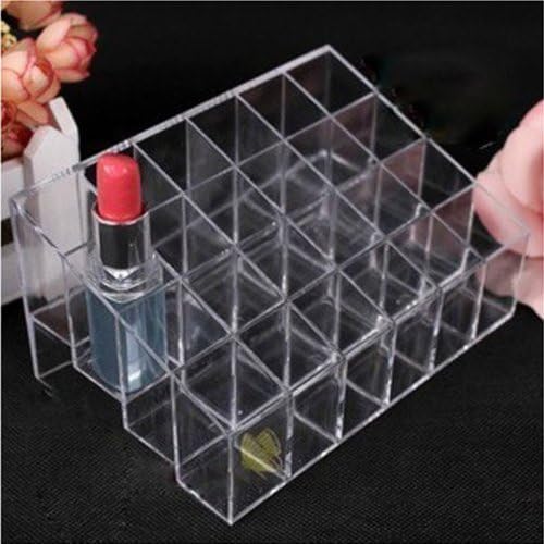 Transparent Cosmetic Makeup Organizer Clear 24 Lattices Lipsticks Cosmetic Lotion Makeup Organizer Storage Display Holder Stand - size: 5.75x3.75x1.75 Inch (Pack of 1)