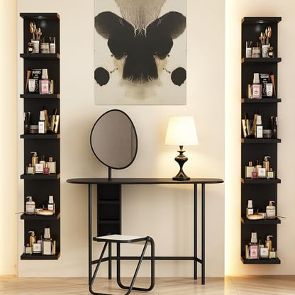 LitaEther Versatile 7 Tier Wall Shelf Unit,Black Lack Wall Shelf,Display Floating Shelf with LED Remote Control Light - color: Black, size: 7 Tier