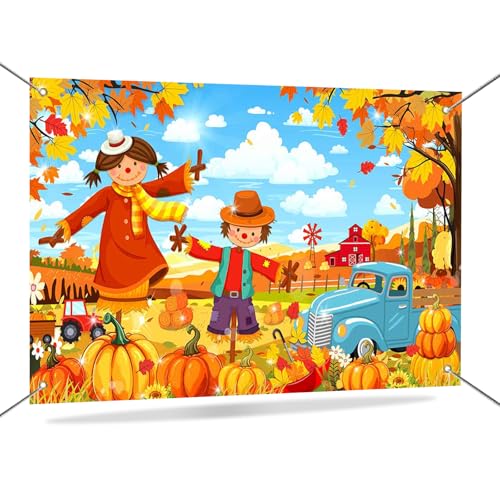 Mocsicka Fall Photo Backdrop Banner Autumn Maple Leaves Farm Backdrop for Photography Blue Sky Happy Fall Y'all Banner Party Decorations Photo Booth Props 70.8x43.3(inch)