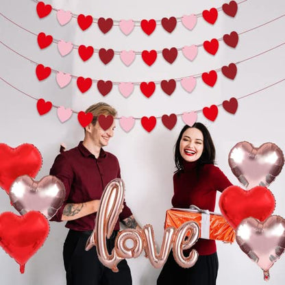 Heart Garland Banner Valentine's Day Heart Garland Valentine's Day Balloons Decoration With 40" Love Banner Balloons 18" Star Heart Balloons for Valentines Day Party Decorations, Wedding, Photo Props