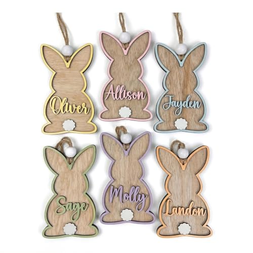Personalized Easter Basket Name Tags Custom 3D Wooden Bunny Tag Easter Basket Decorations Easter Gift for Boy Girl First Easter Keepsake, 2.8x4.4in - color: Color6