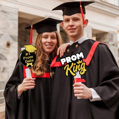 24 Pieces Black Gold Prom Photo Booth Props Kit, Graduation Party Decorations Supplies for Prom Night, Themed Dance & Senior High School Decor