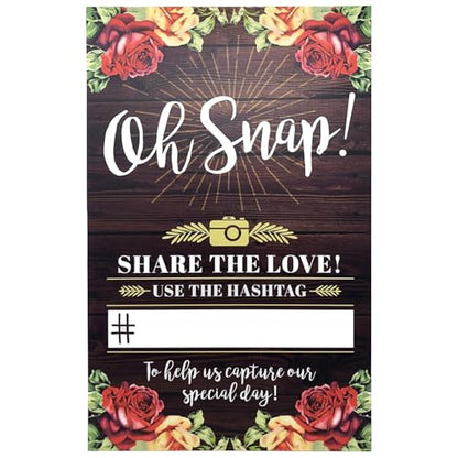 Rustic Wedding Hashtag Sign, Floral Table Top Oh Snap Sign Perfect for Wedding Reception Ceremony 11'' x 17''