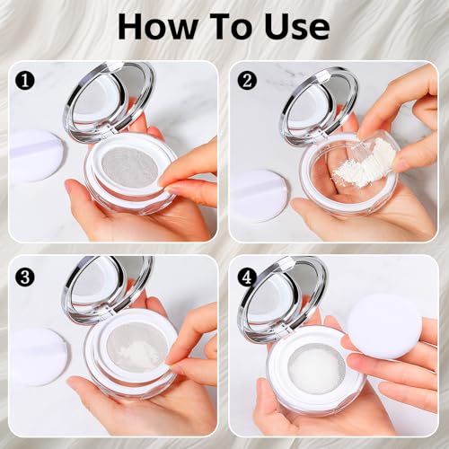 Tokusatsu 2-Pack Refillable Loose Powder Container with Puff & Mirror - 0.17 oz Travel Portable Empty Makeup Compact with Mesh for Women Girls, Silver Iridescent Silver - color: Silver Iridescent Silver