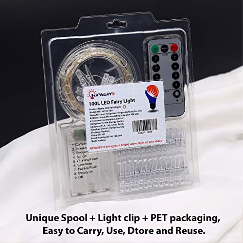 HXWEIYE Warm White Photo Clips String Light, Timer & 8 Modes, 33Ft 100LEDs Battery Powered Fairy Light with 52 Clear Clips & 12 Hooks on Wall for Hanging Picture,Bedroom Party - color: Warm White, size: 8 Mode Battery Powered-100LEDs