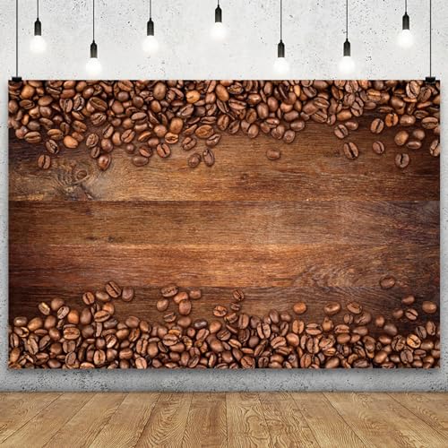 YongFoto 10x8ft Coffee Bean Backdrop for Photography Vintage Brown Wooden Board Leisure Time Afternoon Tea Party Happy Father's Day Festival Coffee Shop Banner for Kids Adult Portrait Photo Booth - size: 10x8ft