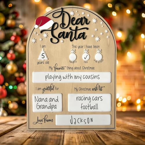 Dear Santa Photo Board | Christmas Photo Prop with Dry Erase Marker - Personalized Holiday Keepsake for Kids | Black