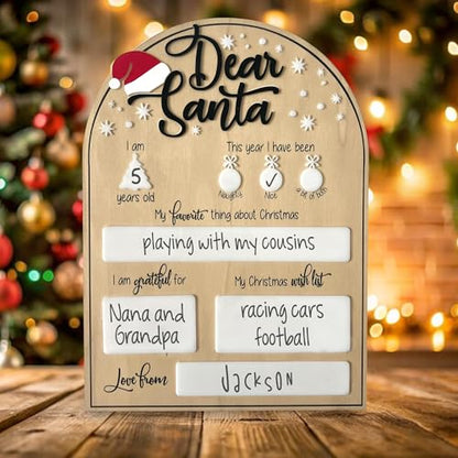 Dear Santa Photo Board | Christmas Photo Prop with Dry Erase Marker - Personalized Holiday Keepsake for Kids | Black