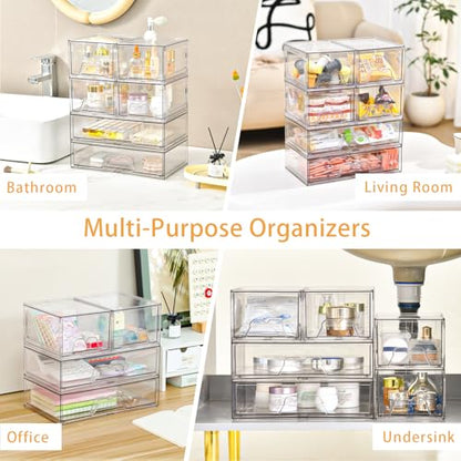 Stebopum 6 Pack Stackable Storage Drawers Clear Acrylic Organizer Makeup Bathroom Organizer and Storage Bins for Beauty Supplies,Ideal for Vanity, Bathroom,Pantry Organization - style: 4 Small+2 Wide
