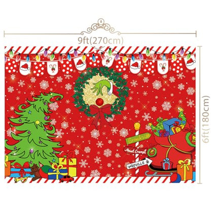 9x6ft Merry Grinchmas Backdrop Red Christmas Backdrop Xmas Tree Snow Winter Signpost Background for Christmas Family Party Photo Studio Prop - size: 9x6ft