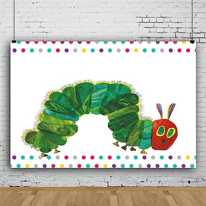 Caterpillar Theme Party Backdrop for Photography 5x3FT Rainbow Color Insect Cartoon Kids Boy Girl Cake Table Banner Background Photo Booth Studio Props RBJMYLU216 - size: polyester microfiber fabric-5x3ft