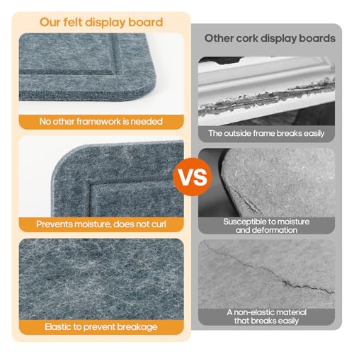 Large Felt Bulletin Board, 60 X 35 Inches Decorative Pin Board, Cork Board Alternative, Foldable Photo Felt Board with Self-Adhesive Tape and 36 PushPins - Grey