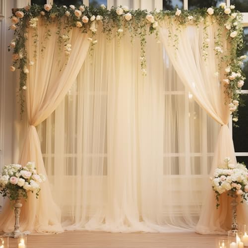 20x10 Champagne Tulle Backdrop Curtains for Parties, Sheer Backdrop Curtain Wedding Photo Backdrop Drapes for Baby Shower Photography Birthday Party - color: Champagne, size: 20x10ft