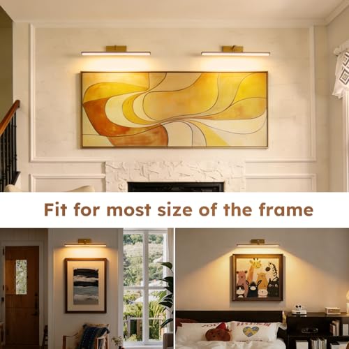 Picture Light for Wall Painting Lighting,Remote Control Art Display Light,3 Lighting Colors Brightness Dimmable Timer Auto-Off,High Lighting Your Gallery Poster Portrait Frame Dartboard - color: Gold