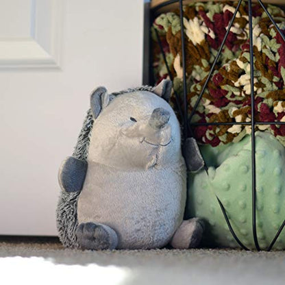 Happy The Hedgehog Door Stopper, Chubby, Gray, Beige, Furry, Embroidery Smile and Eyes, Paw Details, Plush Covered, Polyester, Sand Filling, 8 3/4 Diameter x 9 1/2 Inches Tall, Weighted 2 Pounds - color: Hedgehog