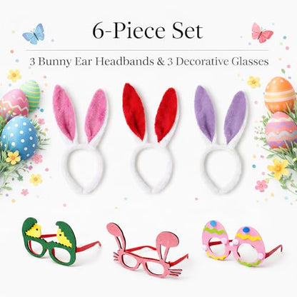 Easter Headbands and Glasses Set, 6PCS Bunny Ear Headbands & Funny Easter Glasses, Cute Photo Props for Easter - color: A