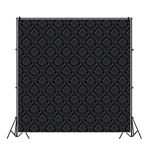 YongFoto 10x10ft Black Damask Floral Texture Pattern Backdrop Vintage Classic Flower Pattern Interior Room Retro Dark Wall Photography Background Baby Shower Girl Adult Artistic Portrait Photo Props - size: 10x10ft