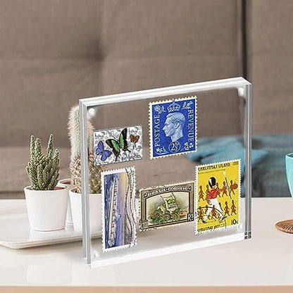 HELPLEX 5 Pack 4x4 Acrylic Picture Frames, 20mm Thicker Frameless Clear Frame Double Sided Magnetic Frame, Free Standing Desktop Display Stand Acrylic Frames - size: 4x4(5 PACK)