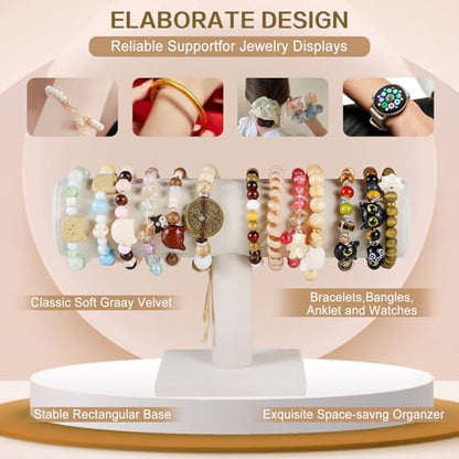 TENINYU Hovering T-Bar Bracelet Necklace Earring Bangle Pendants Anklet Tower Watch Key Jewelry Display Stand for Home Organization (Beige Velvet) - color: Beige Velvet