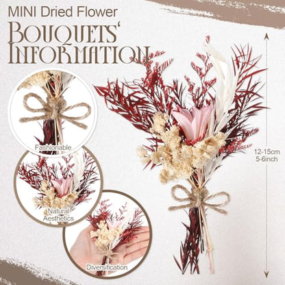 Nuanchu 10 Pcs Mini Dried Flower Bouquet Mixed Natural Dried Flowers with Stem Boho Plant Stem Bunch for DIY Craft Card Home Party Photo Props Wedding Decor, 5 to 6 inches(Classic Styles) - style: Classic Styles