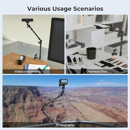 SMALLRIG 22" Magic Arm Clamp, Overhead Phone Mount Holder Stand, Flexible Desk Camera Mount, Articulating Friction Boom Arm, for POV Shot, Filming, Light, Webcam, Action Camera - style: Double Ball Joints