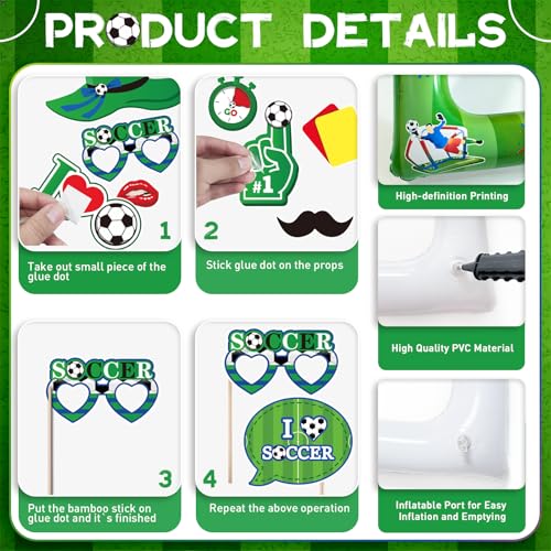 Soccer Inflatable Photo Frame & Props, 25Pcs Soccer Photo Booth Props with Large Football Themed Inflatable Picture Frame for Sport Game Party Selfie Supplies - color: Football