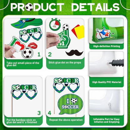 Soccer Inflatable Photo Frame & Props, 25Pcs Soccer Photo Booth Props with Large Football Themed Inflatable Picture Frame for Sport Game Party Selfie Supplies - color: Football