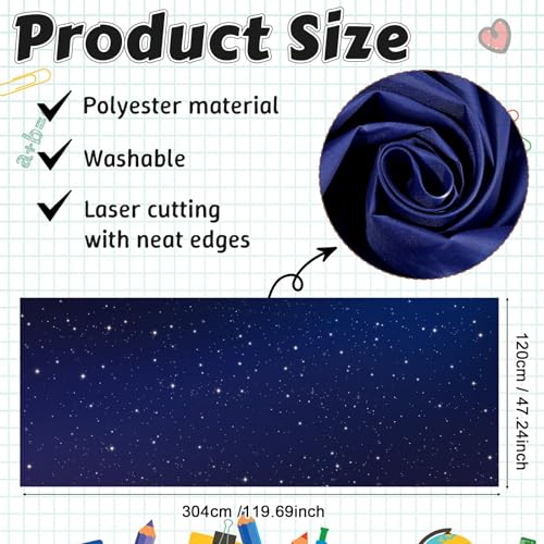 120x47 in Bulletin Board Fabric Background Back to School Classroom Decoration Large Polyester Photography Backdrop for Class Home Office Wall Decor Pillows Curtains Crafts Starry - style: Blue Night Sky