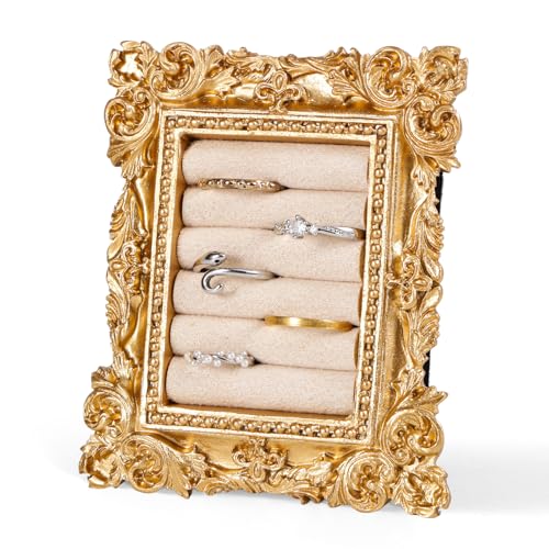 Mikovivi Vintage Ring Display Stand, Baroque Ring Holder Earring Display Tray Jewelry Organizer Birthday Engagement Wedding Decoration for Women (Creamy White) - color: Creamy White