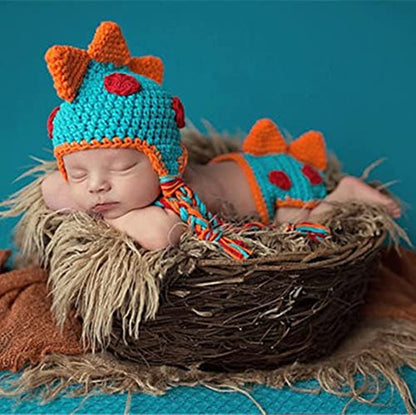 JIAHG Newborn Baby Photography Props Crochet Knitted Outfit Cute Dinosaur Hat & Pants Boys Girls Photoshoot Halloween Costume - color: Blue Dinosaur