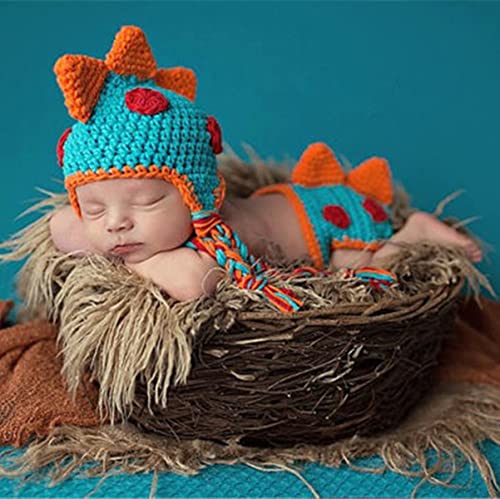 JIAHG Newborn Baby Photography Props Crochet Knitted Outfit Cute Dinosaur Hat & Pants Boys Girls Photoshoot Halloween Costume - color: Blue Dinosaur