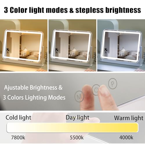 HIEEY Vanity Mirror with Lights, 13.5" x 17.4" Makeup Mirror with Lights, Three Color Lighting Modes, and 5X Magnification Mirror, Smart Touch Control, 360°Rotation (White,Gift Box) - style: 13.5" x 17.4" (96 LED)