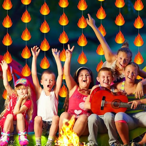 Xinnun Fire Party Decorations Flame Garlands Banners Firefighter Theme Banner Cutouts Ribbon Streamers for Fire Department Firetruck Rescue Camping Birthday Theme Party Office School Home Decor - style: Fire