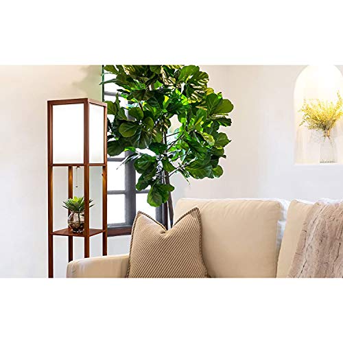 Brightech Maxwell - Modern Shelf Floor Lamp with Lamp Shade & Warm White LED Bulb, Corner Display Floor Lamp with Shelves for Living Room, Bedroom, Nightstand Office, Home Decor Storage - Walnut Brown - color: Walnut Brown