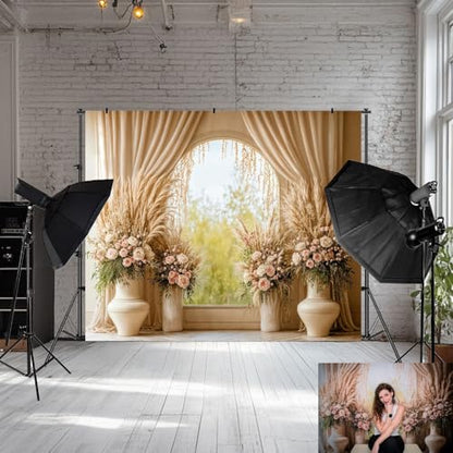 Kate Mother's Day Boho Floral Vase Arch Window Backdrop Photo Background Studio Props,7x5ft
