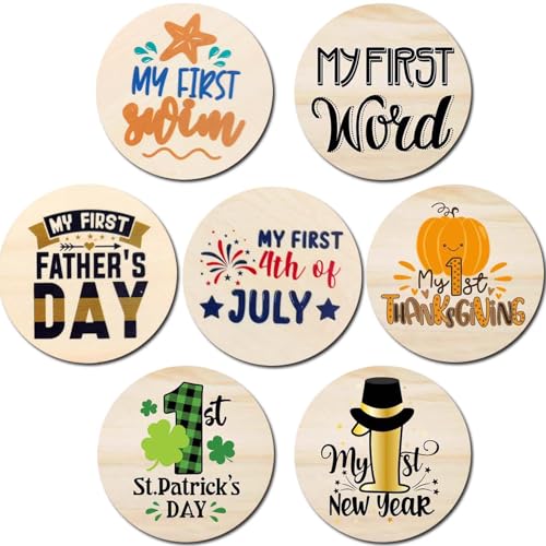 My First Holiday Milestone Cards Sign, Double Sided Newborn Photo Props Pregnancy Journey Baby Shower My First Holiday Anniversary Milestone Wooden Discs - color: Baby First Holidays