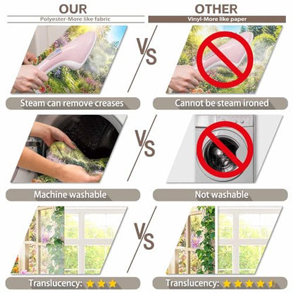 Fabric 7x5ft Spring Summer Garden Window Photography Backdrop Blooming Flowers Floral Nature Landscape Forest Background Kids Aldults Wedding Party Decorations Photo Props
