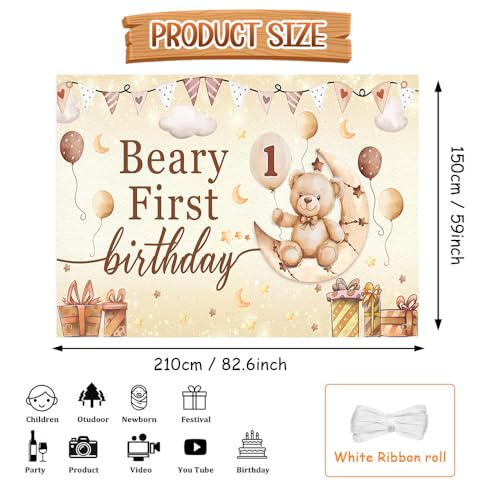 AIBIIN Beary First Birthday Decorations Backdrop 1st Birthday Party Decorations for Boy Photography Background Brown Ballon Beary Party Banner Photo Booth Props Supplies 7x5ft - color: Brown, size: 7x5ft