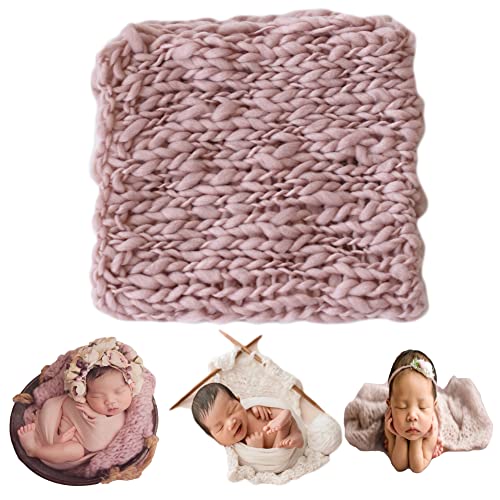 Baby Photography Props Basket Braid Wool Wrap Newborn Photo Shoot Baskets Filler Posing Stuffer Background Blanket - color: Light Pink