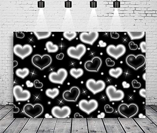 10x8ft Black Heart Backdrop 90s Backdrops for Photoshoot Valentines Decor Banner Birthday Props X-14 - color: Black, size: 10x8ft