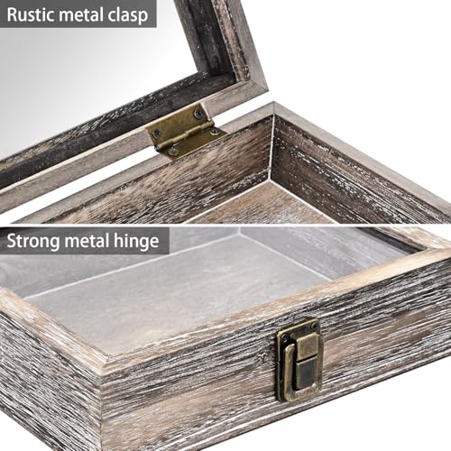MOOCA Tempered-Glass Top Small Wooden Jewelry Display Case with Removable Black Luxurious Velvet Jewelry Display Pad, Deeper 2.2" Design for Collectibles, Coffee Color. - color: Coffee With Velvet Pad