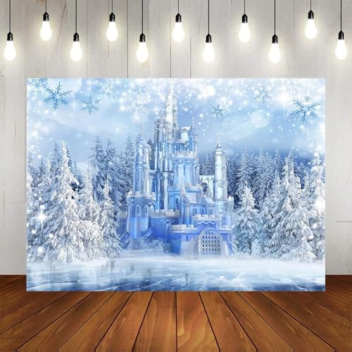 Mocsicka Christmas Winter Backdrop Frozen Crystal Pendant Ice and Snow White World Photography Background for Kids Photo Studio Props Princess Fairy Tale Xmas Eve Background (12x10ft) - size: 12x10ft